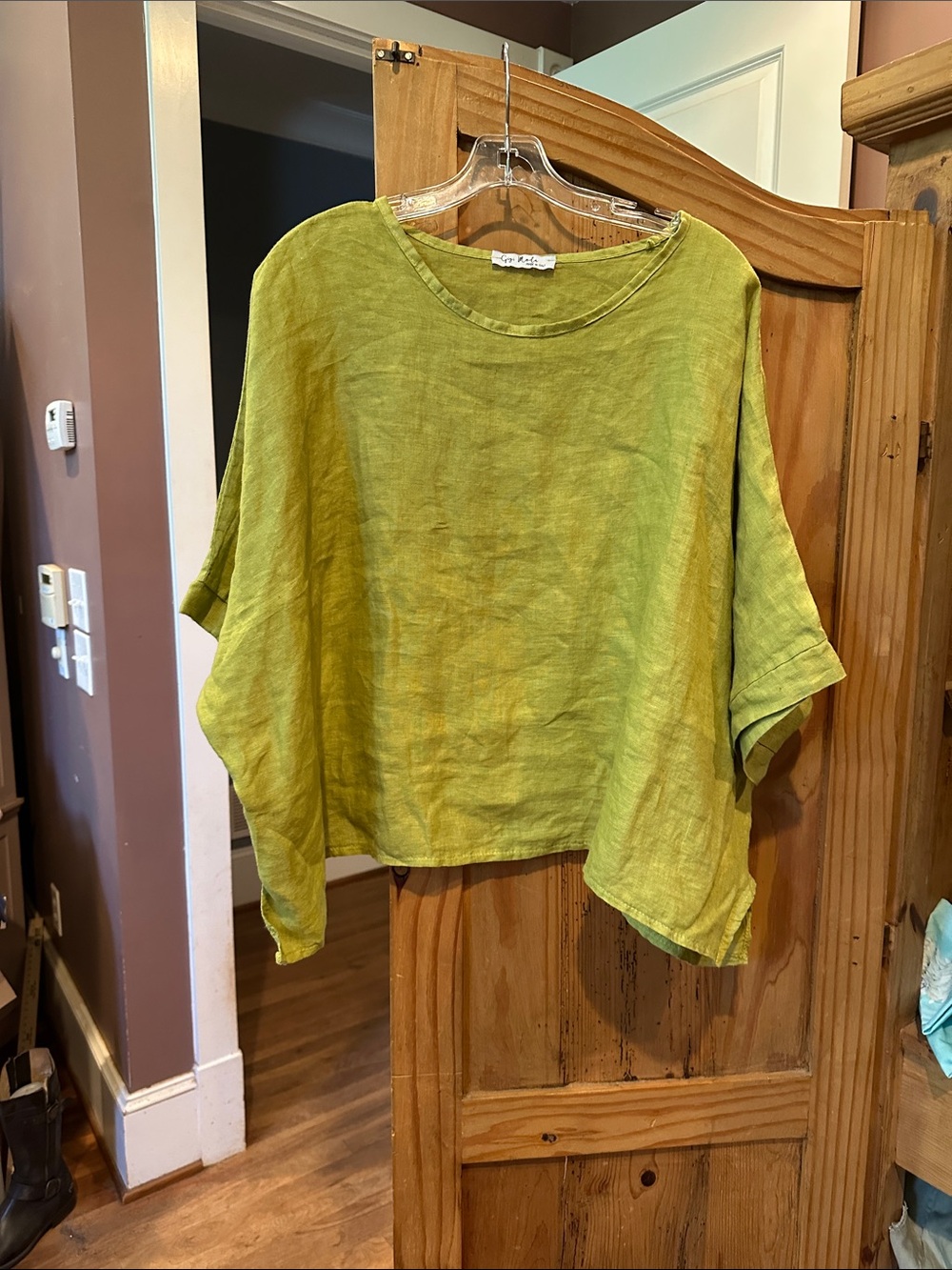 Relaxed Boxy Linen Tunic in Chartreuse Green